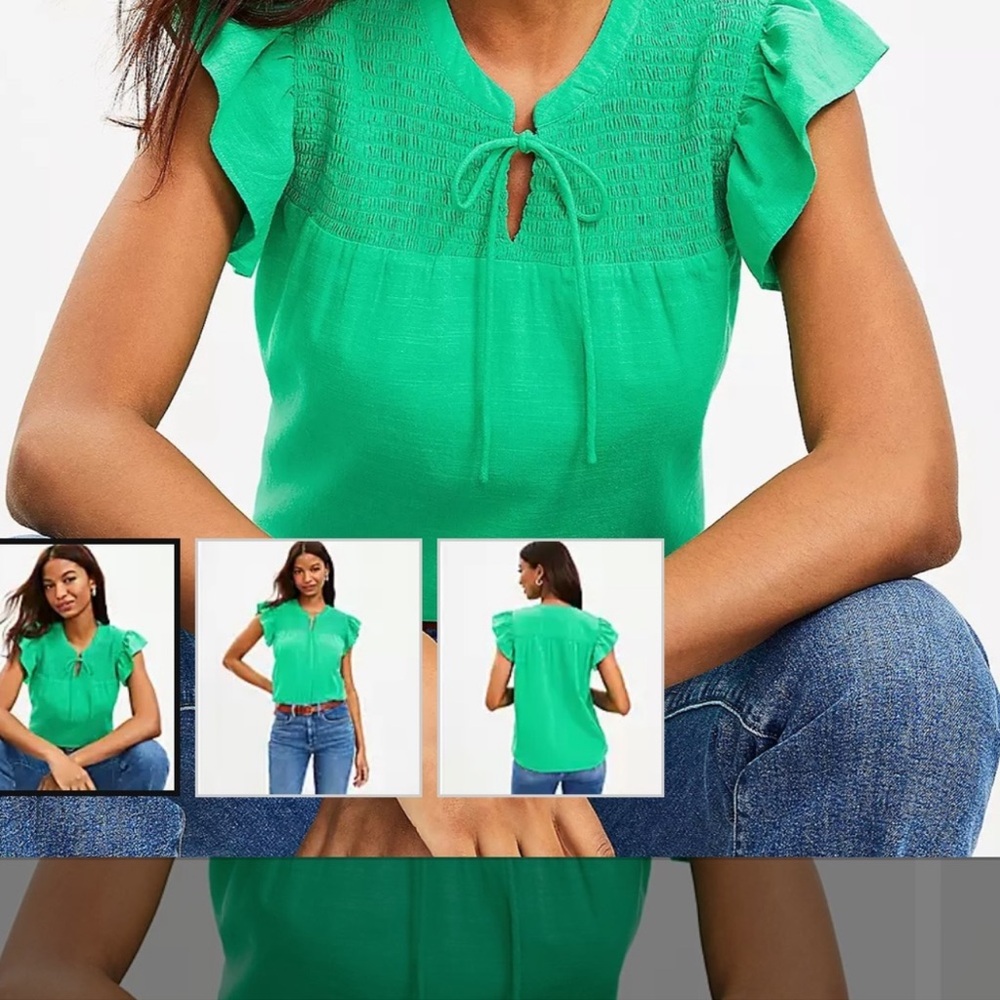 Loft smocked ruffle tie neck top